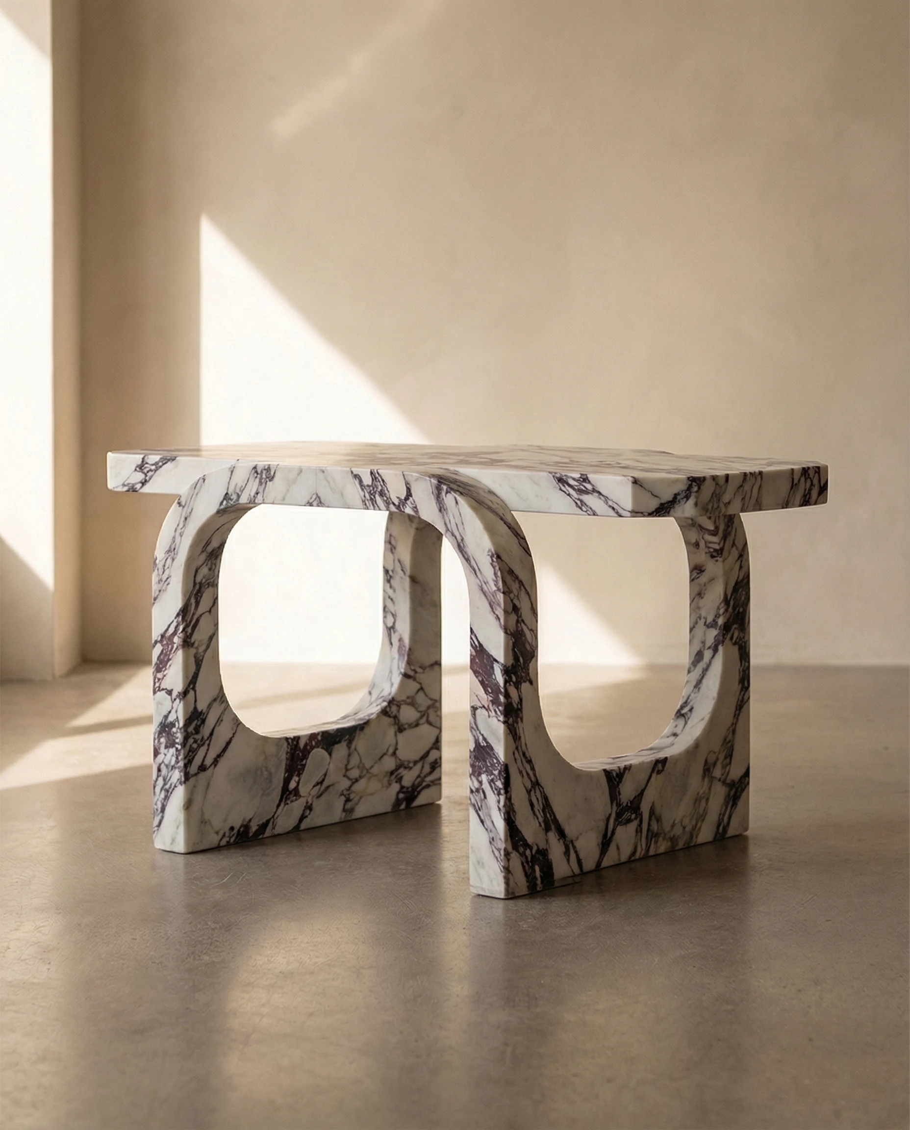 Cut & Fold Side Table in Calacatta Viola marble